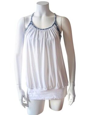 Lululemon No Limit Tank White / White Black Built-in Bra Top sz 10